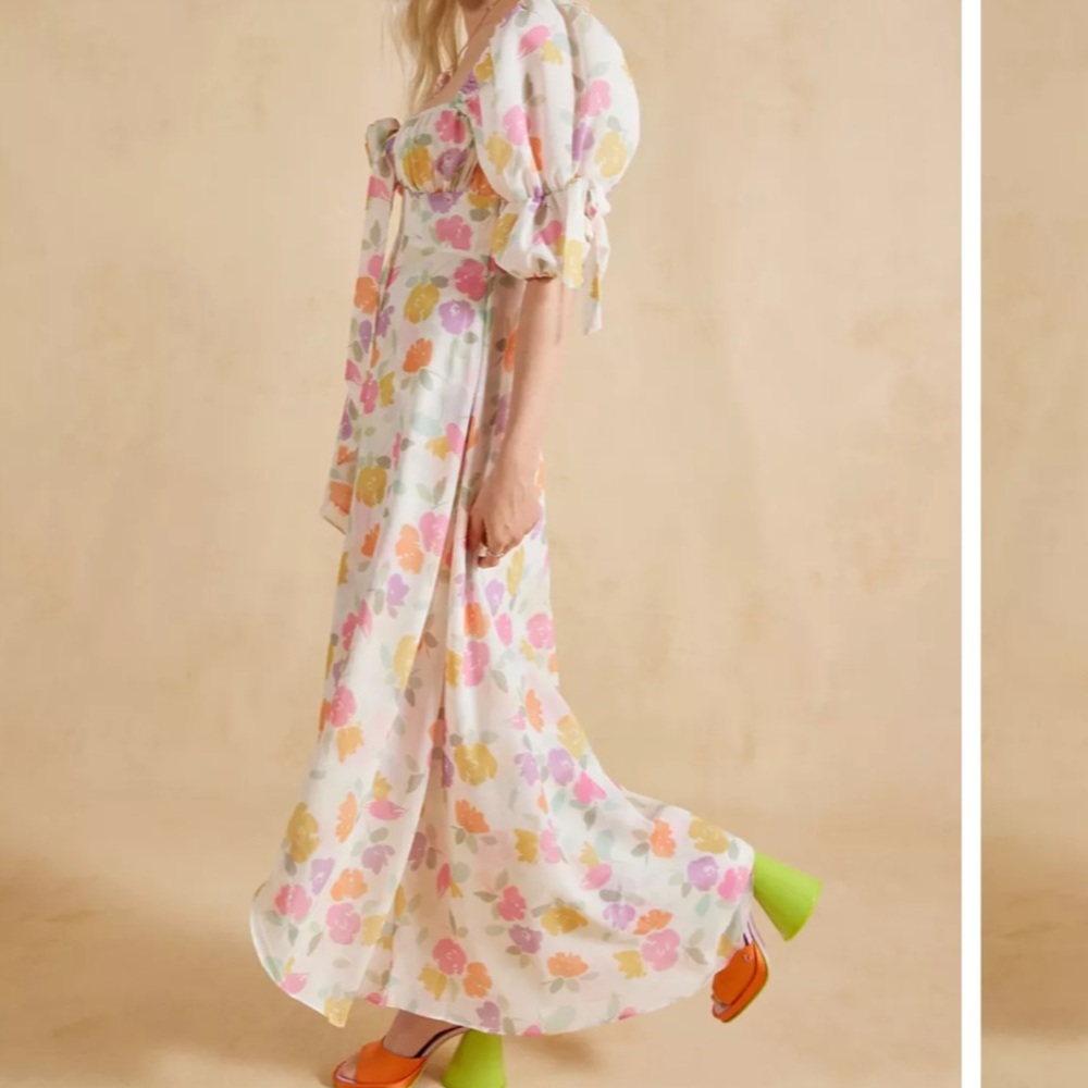 NWT FOR LOVE & LEMONS petal midi Floral Puff Sleeve asymmetrical Dress size XS
